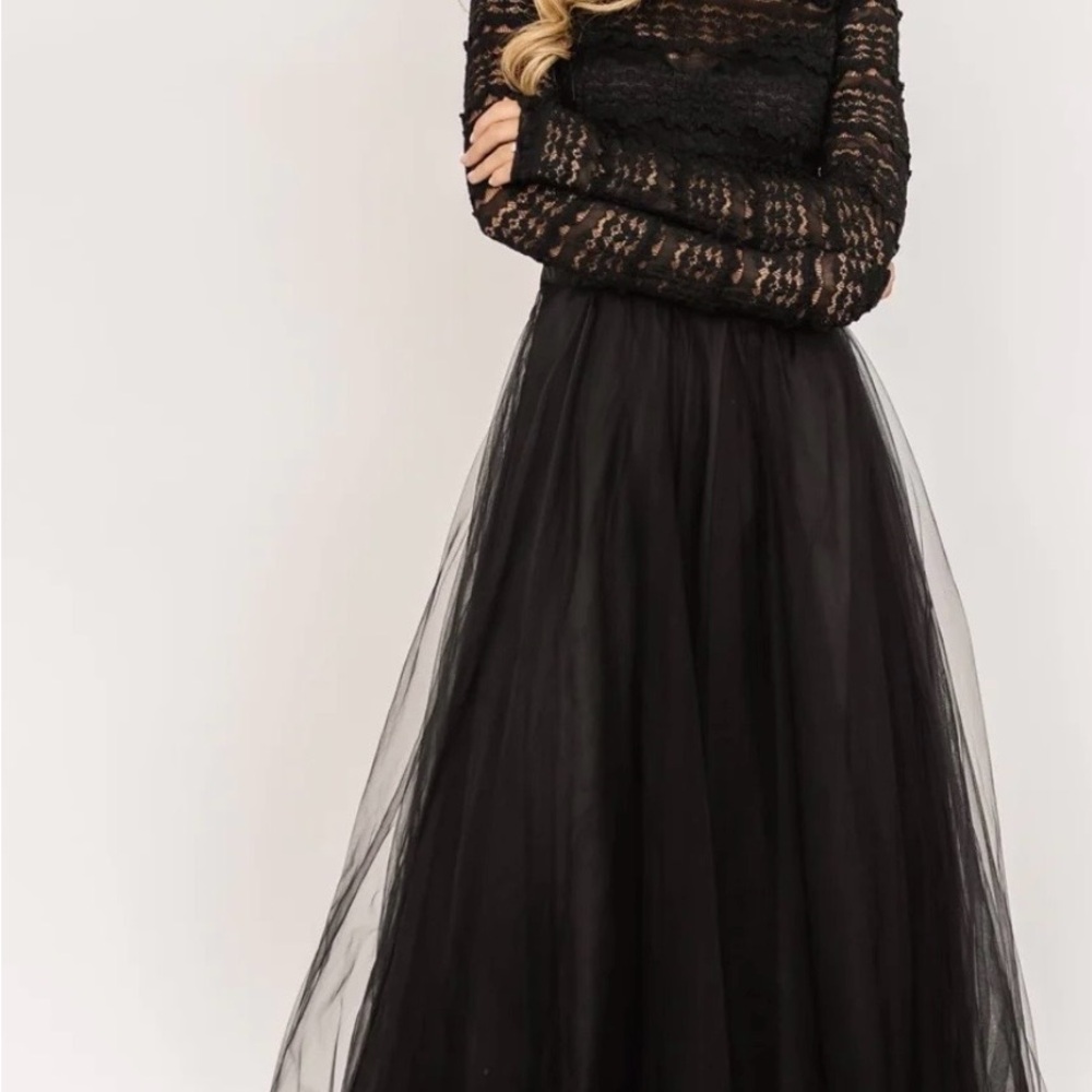 Black Lace Bodice Long Tulle Dress